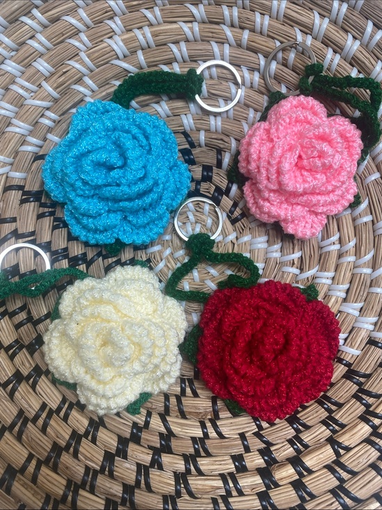 Hand Crafted Accessories - Handmade Crochet Rose Keychain- Choose 1
